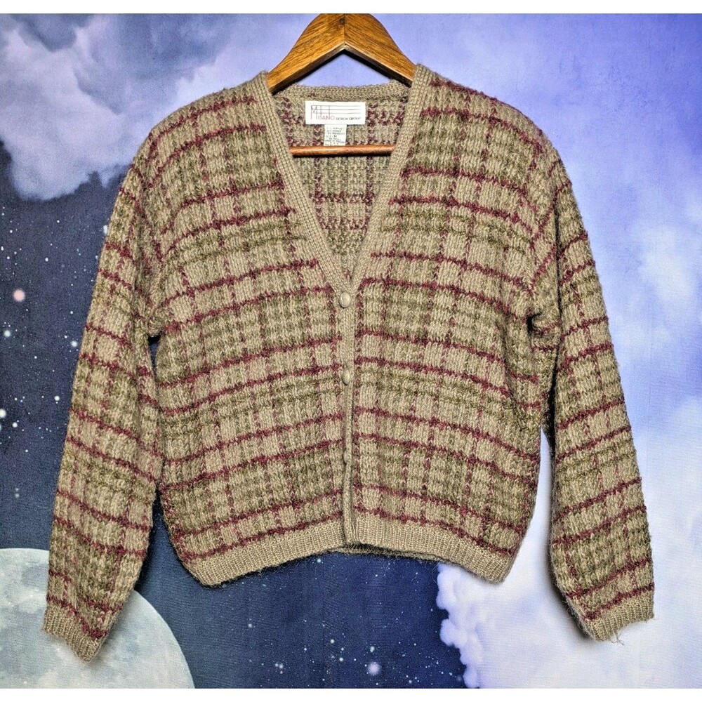 Vintage Plaid Mohair Cardigan Sweater Grunge 90s Nirvana Size Medium Milano